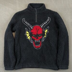 Stranger Things Netflix Sherpa Fleece Pullover Mens Small Black Devil Graphic